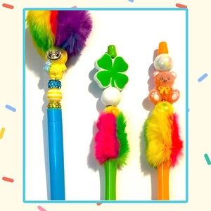 💋🆕💋Lafufu Clover and Bear Rainbow Plush Top DIY Pen Set Of 3